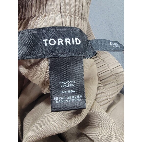 Torrid Pants Womens 22 Short Flax Beige Khaki Wide Leg Linen Lyocell Flat Front - Picture 12 of 14